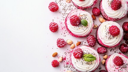 Charming white plate displaying elegant cupcakes topped with raspberries for special occasions