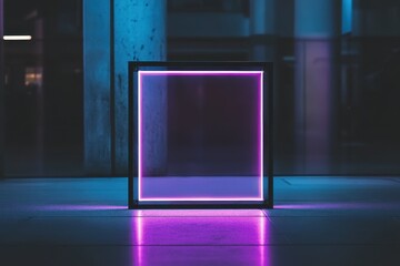 A square box with a purple light inside