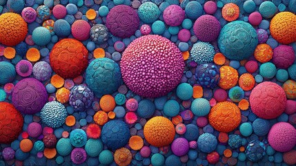 Fototapeta premium A large group of vibrantly colored balls and colorful corals under clear blue water