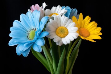 Obraz premium Blue Flower Bouquet on a Black Background