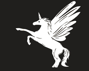Unicorn with wings golden silhouette isolated