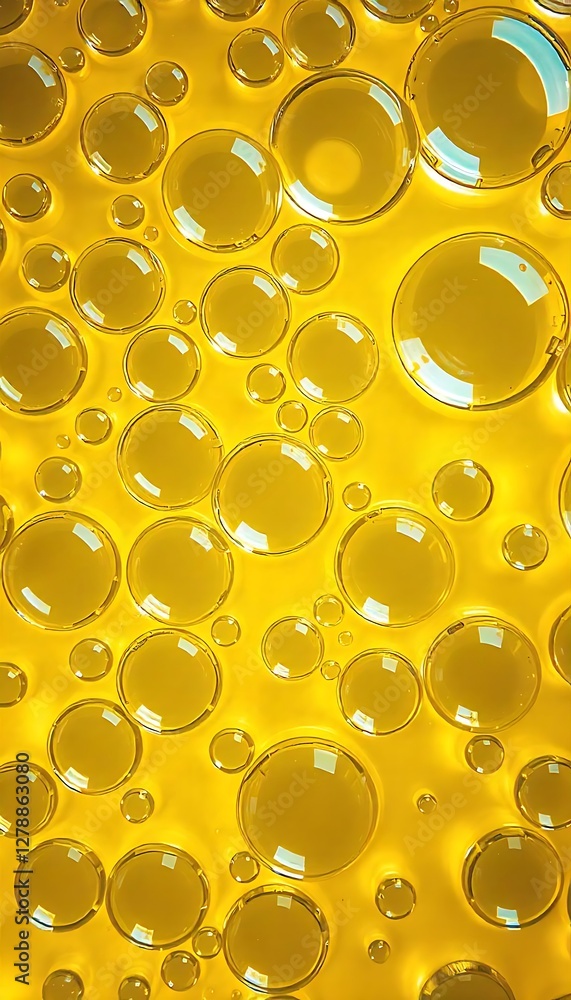 Poster generative ai sparkling golden bubbles floating on a honeycomb surface