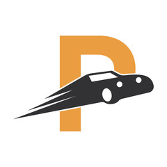 Speed Car Logo combine with letter P vector template