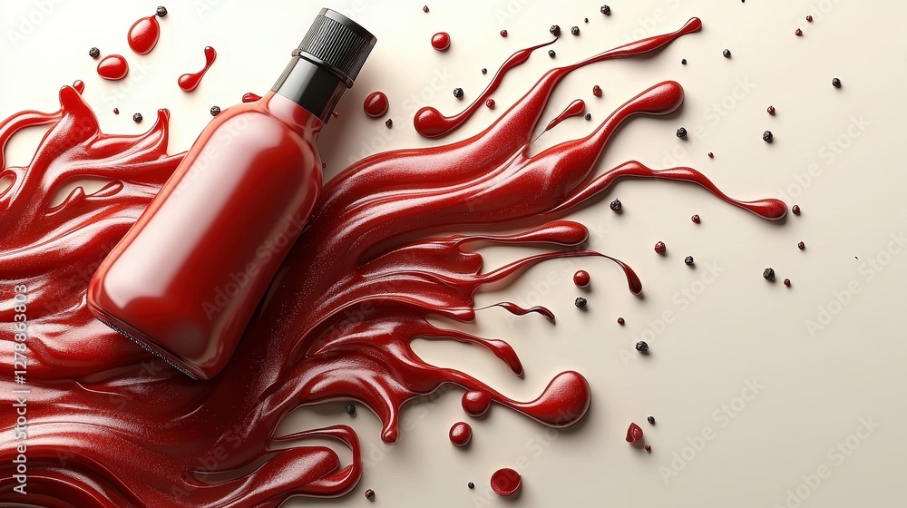 Poster a vibrant bottle of red liquid with a dynamic splash of red liquid captured in motion