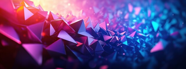 Abstract Geometric Shapes: Vibrant Purple and Blue 3D Crystallization Digital Art