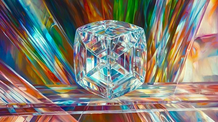 vibrant crystal cube: a kaleidoscope of colors and reflections