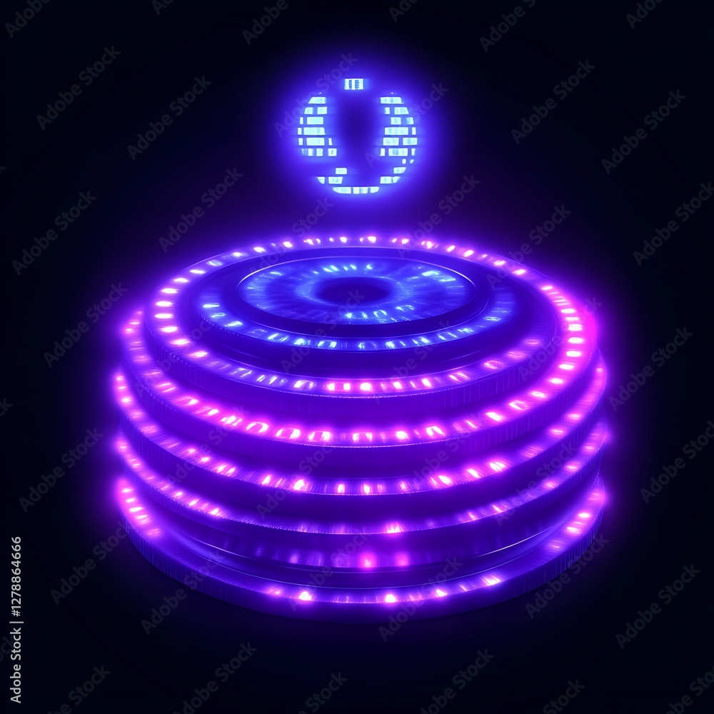 Poster abstract glowing circles with a zero-shaped pattern against dark background