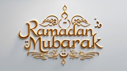 Ramadan Kareem on white background. Golden text greeting card