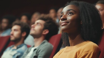 Fototapeta premium Audience captivated by a performance in a theater, showcasing expressions of joy and engagement