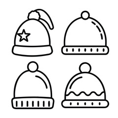 Four Simple Line Art Designs of Winter Beanies