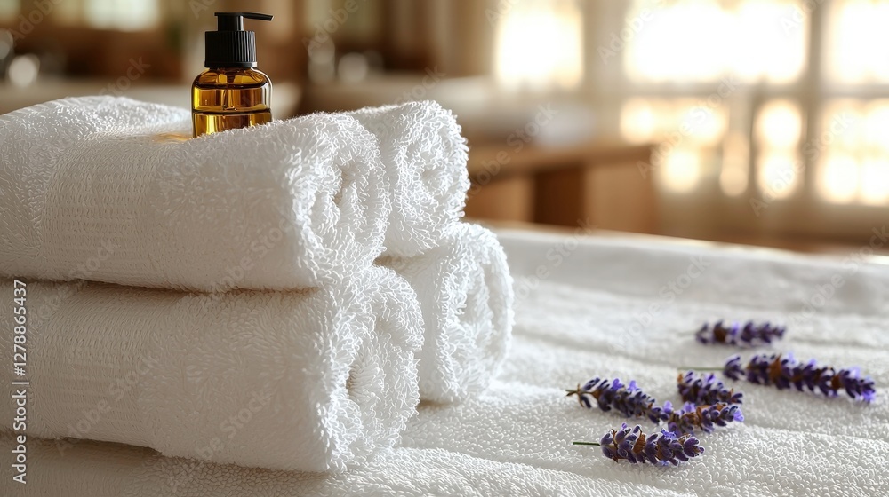 Aufkleber neatly folded towels arranged on a bed with soft bedding creating a cozy atmosphere