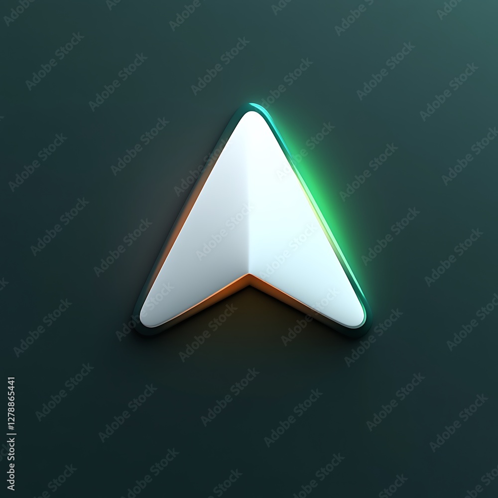 Poster 3d rendered arrow pointing upward with a glowing edge on a dark gray surface