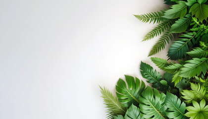Tropical Leaves Arrangement - Various Green Foliage on White Background - Nature and Design Inspiration