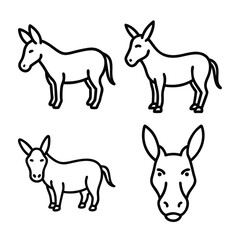 Four Line Art Illustrations of Donkeys