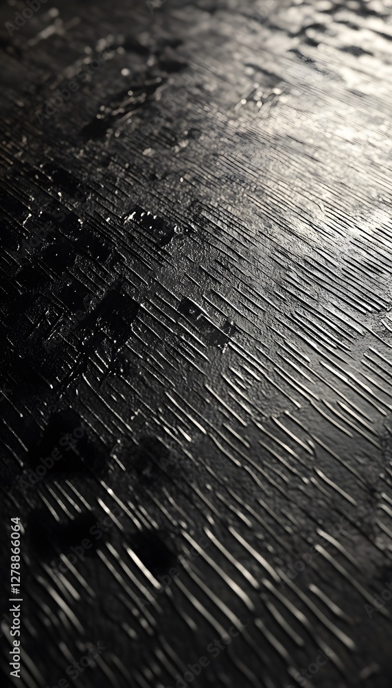 Poster textured black surface with shiny linear patterns and spots
