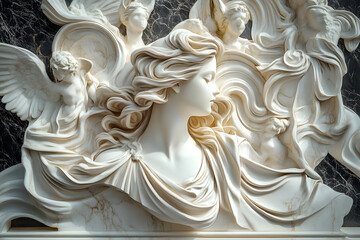 A detailed marble relief of classical sculptures made generative AI technology