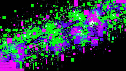 A dynamic abstract background featuring glitchy digital distortions, ideal for gaming, tech visuals, and cyberpunk aesthetics.