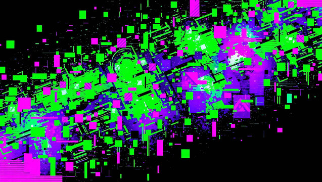 A dynamic abstract background featuring glitchy digital distortions, ideal for gaming, tech visuals, and cyberpunk aesthetics.