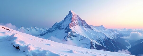 Serene snow-covered peak stretches towards the sky, snow, mountain