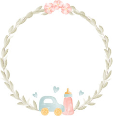 Watercolor Floral Frame With Newborn Elements