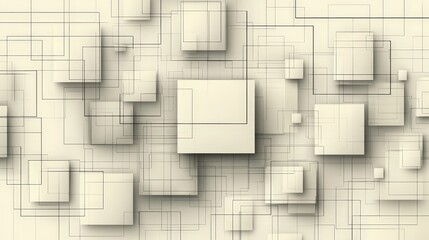 Abstract Geometric Background with Layered Squares and Linear Designs in Neutral Tones
