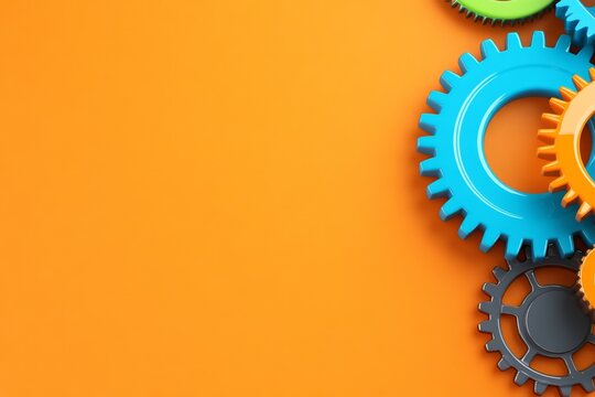 Business mechanism concept, flat graphic resource for design - Gears on orange color background