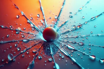 Shattered glass with a small hole from a ball rolling on it, fragments, broken pieces