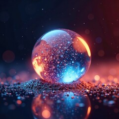 shimmering dust particles dance around a crystal, glitter, glittery