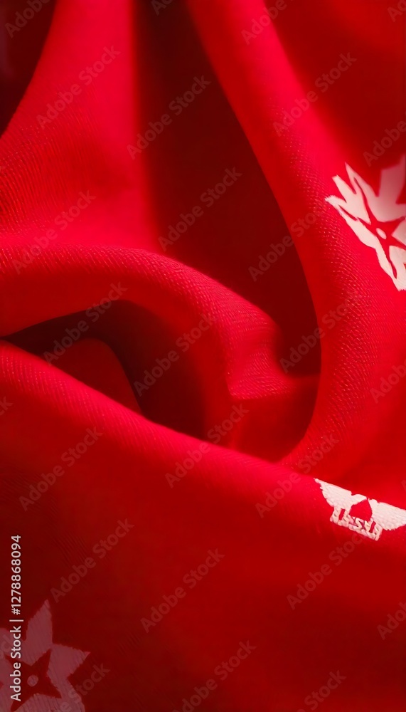Aufkleber generative ai fabric, intricate folds of vibrant red material with subtle patterns