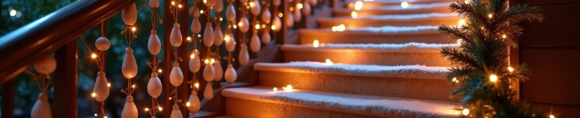 Shimmering shell garlands cascade down a staircase, garland, christmas