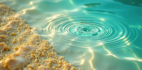 Shimmering turquoise water ripples on a glistening golden yellow pebble background, ripple, nature, spiritual