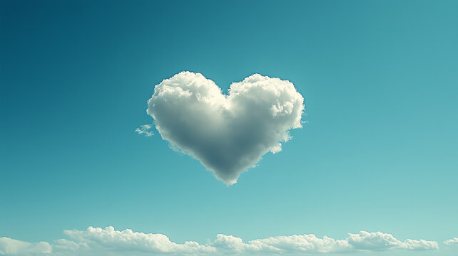 Heart Shaped Cloud in Blue Sky Symbolizing Love
