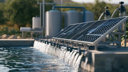 A water fountain with a solar panel above it