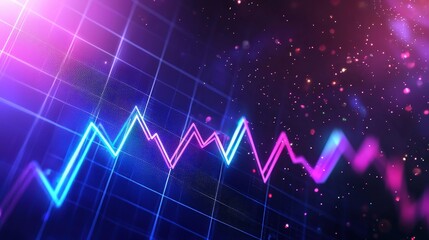 A vibrant, abstract representation of a fluctuating graph with glowing lines in pink and blue against a dark background.