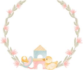 Watercolor Floral Frame With Newborn Elements