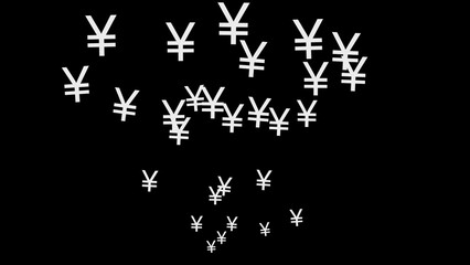 The Japanese Yen symbol (¥) floating and ascending on a black background, representing currency, finance, and international trade in a dynamic and impactful way