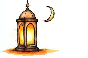 Elegant lantern casting warm light with crescent moon in background