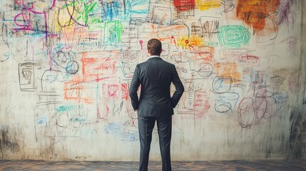 Obraz premium A business leader outlining strategic goals on a whiteboard filled with colorful diagrams