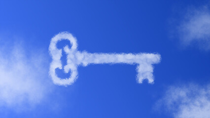 A key symbol created with a cloud effect, appearing as if formed by fluffy white clouds against a bright blue sky