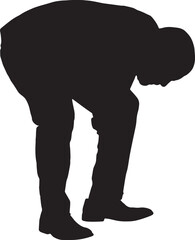 vector; silhouette; side view of senior man crouching looking at the ground