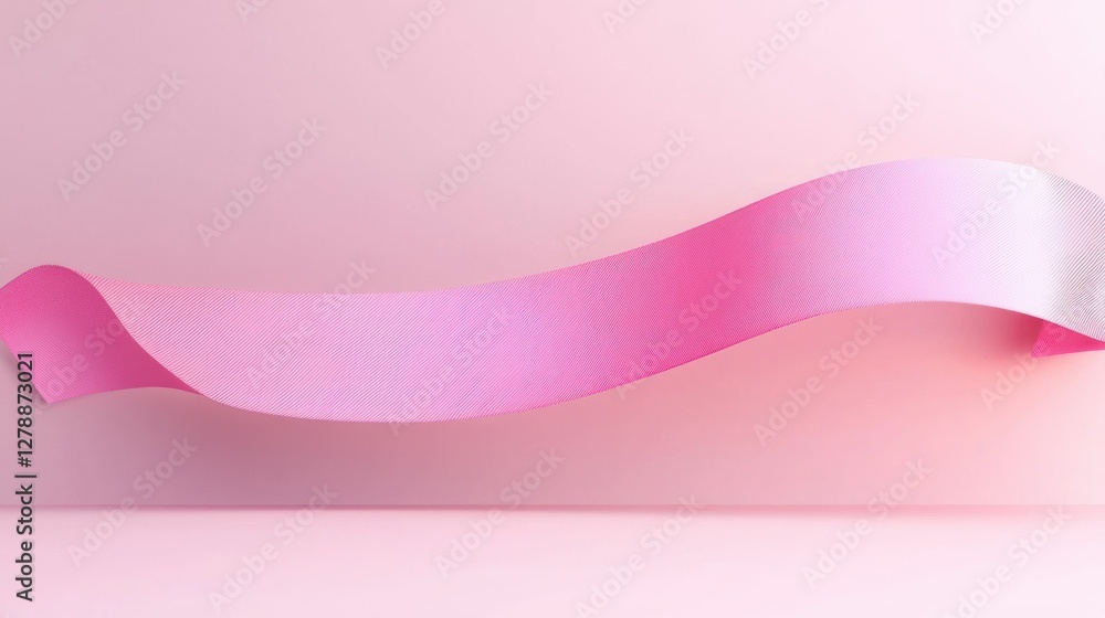 Poster a 3d pink ribbon banner with a soft gradient, floating against a plain background.