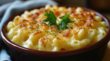close up of baked macaroni cheese in a bowl