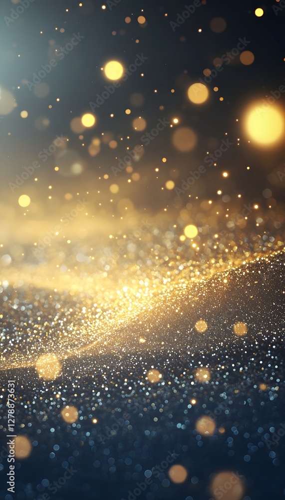 Poster abstract image of golden bokeh lights on a dark background