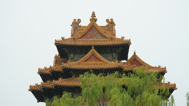 The corner pavilon located in the corner of the Forbidden City of Beijing

