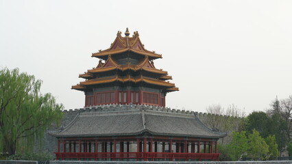 Fototapeta premium The corner pavilon located in the corner of the Forbidden City of Beijing 