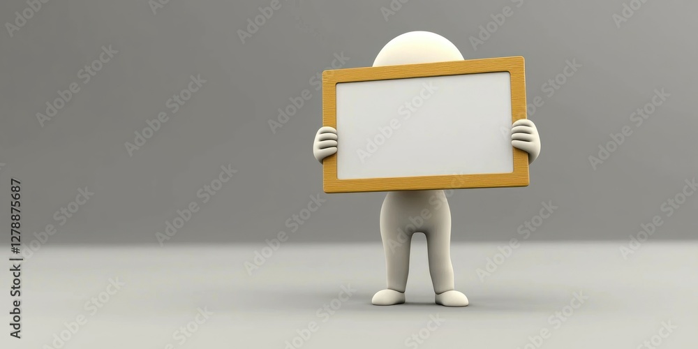 Poster A 3D-rendered character holding a signboard for customizable messages 
