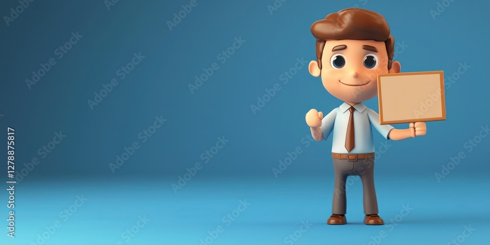 Poster A 3D-rendered character holding a signboard for customizable messages 