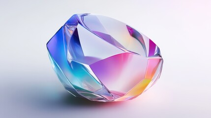 An abstract iridescent shape, resembling a colorful crystal, is rendered in 3D.