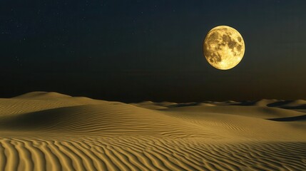 Desert Dunescape Illuminated by a Full Moon at Night