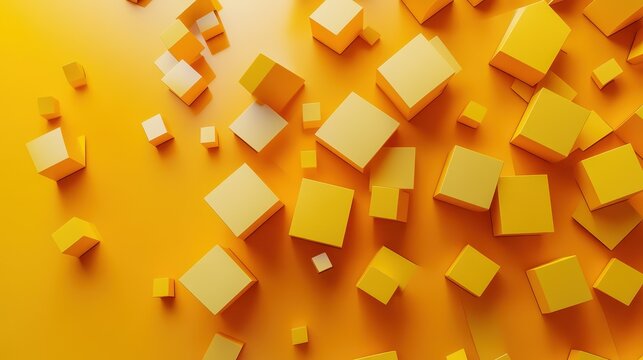 An abstract vertical animation featuring a geometric background with flying yellow cubes, rendered in 3D and presented as a 4K seamless looped video.